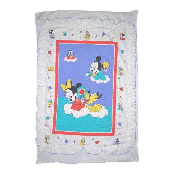 Rare Vintage Disney Babies Mickey Crib Duvet Quilt Cover Minnie Mouse Pluto - Picture 1 of 11